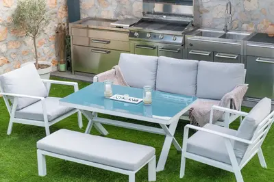 a patio with a table and chairs in a kitchen at Deluxe VILLA GRAZIELLA 200 M FROM THE BEACH in Èze