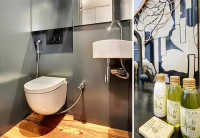 two pictures of a bathroom with a toilet and a sink at BLUE RIVIERA TERRACE CENTRAL TRAIN STATION in Nice
