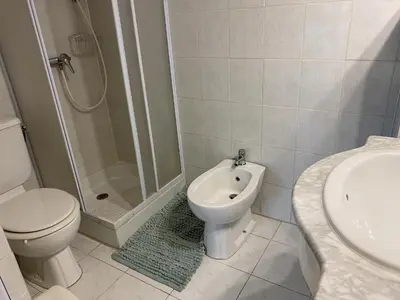 a bathroom with a shower and a toilet and a sink at Coquet logement front de mer in Cagnes-sur-Mer