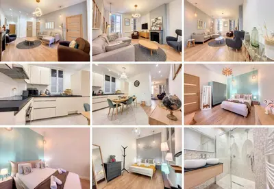 a collage of photos of a kitchen and a living room at Nestor&Jeeves - LE PIERLAS - Place Garibaldi - Very close Old Town in Nice
