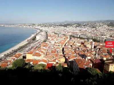an aerial view of a city next to the ocean at Cosy studio VIEUX NICE à 2 pas de la MER in Nice