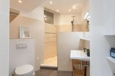 a bathroom with a shower and a toilet and a sink at #28 1 BDR Flat AC Balcony Hper Central 10mins to Beach & old town in Nice