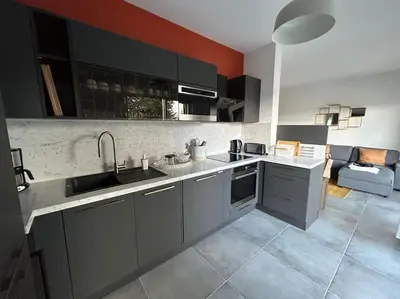 a kitchen with a sink and a counter top at Blue Pearl 102 By Avecoeur in Nice