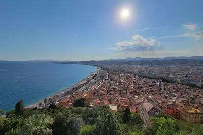 an aerial view of a city next to the ocean at Renovated Apartment Near the Beach in Nice