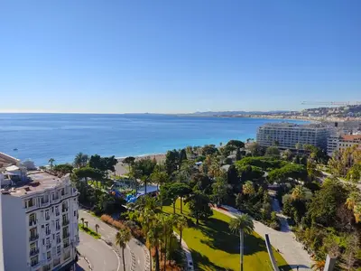 an aerial view of a city and the ocean at GARDEN LEVEL nearby beach in Nice
