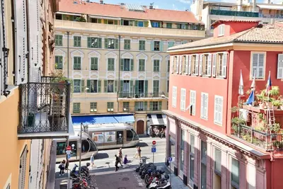 an overhead view of a city street with buildings at Very nice 2p with all comfort, city center Ac/wifi in Nice