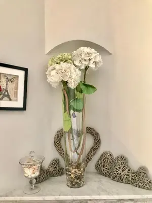a vase filled with white flowers sitting on a table at Magnifique 2 pièces de 65m2 -quartier des Musiciens in Nice