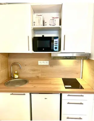 a kitchen with a sink and a microwave at Residence Californie in Nice