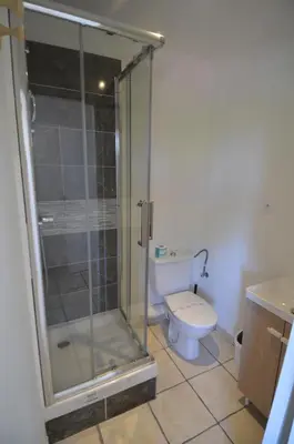 a bathroom with a shower and a toilet at STUDIO CASSIN - next to tramway line 2 near airport in Nice