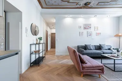 a living room with a couch and a table at MY CASA - PHILIBERT - Traditional Apart with Historical Fresc in Nice
